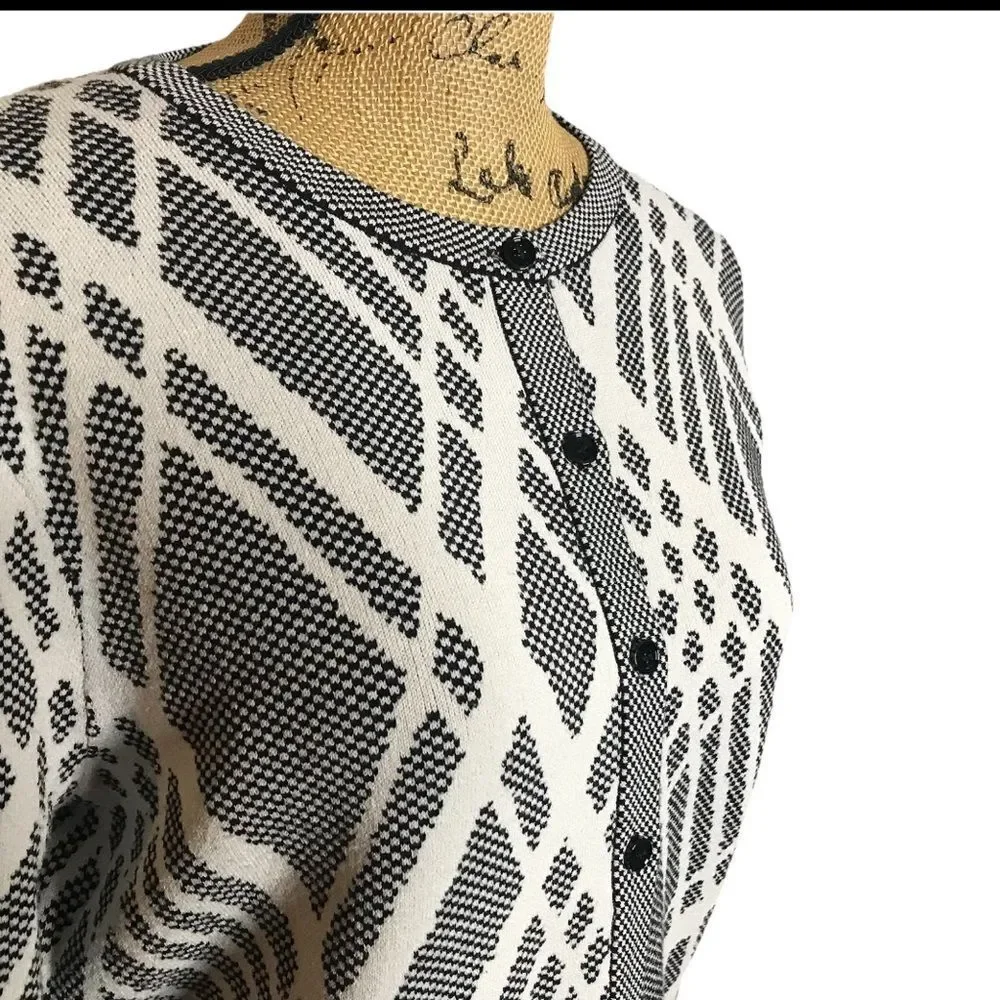 Ann Taylor Cardigan Sweater Womens Size Large Black White Viscose Blend Buttons - Picture 2 of 8